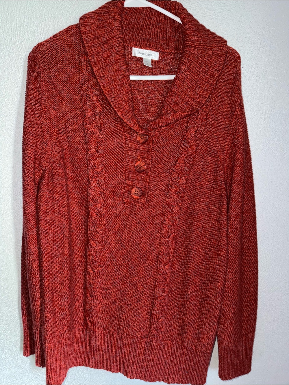 Dress Barn Shawl Collar Button Pullover Sweater - Rust